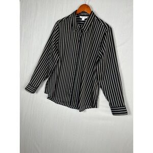 Old Navy Satin Classic Button Down Women XL Black Striped Dark Academia Workwear